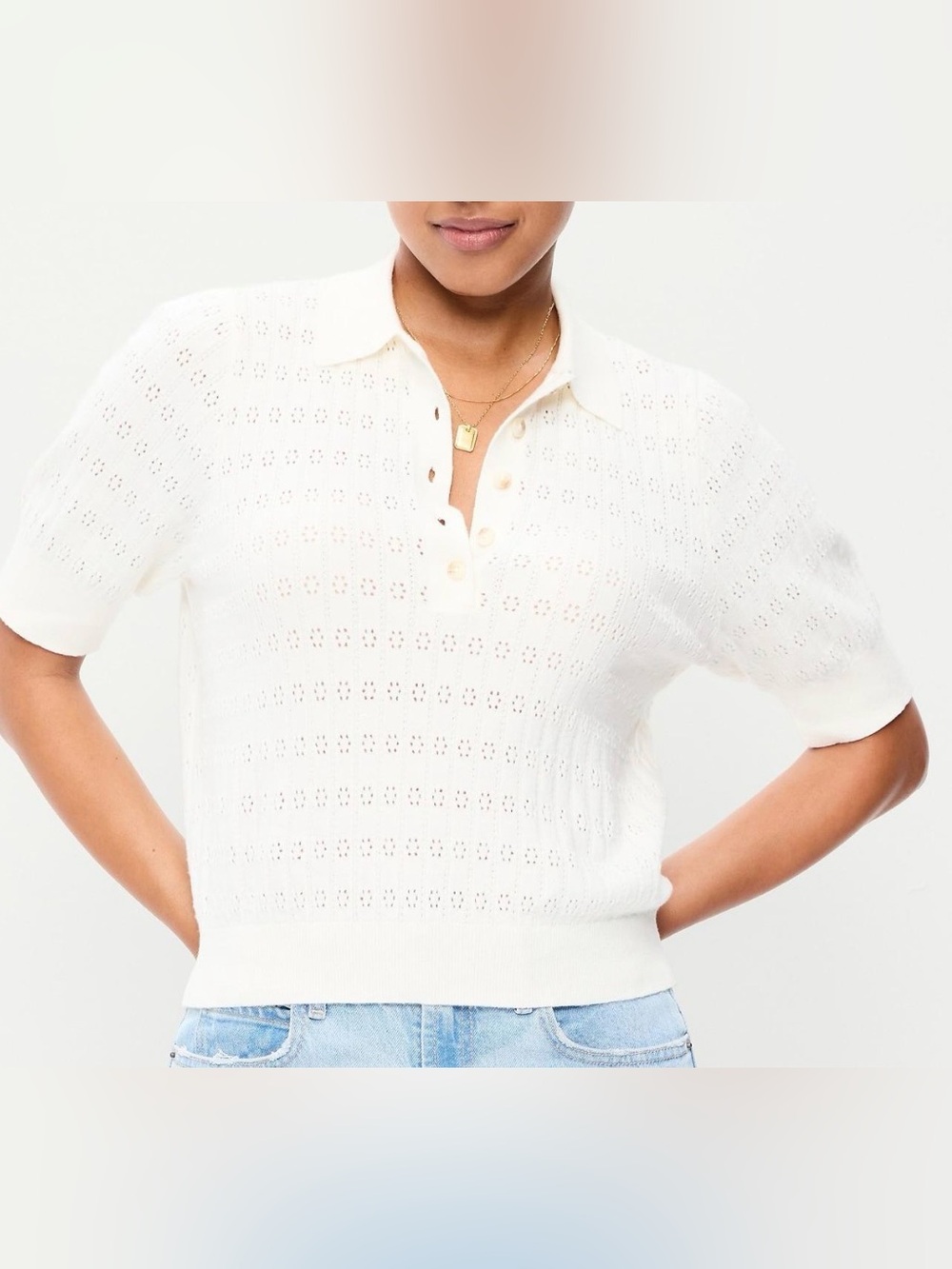 Old Navy White Eyelet Knit Button-Down Polo